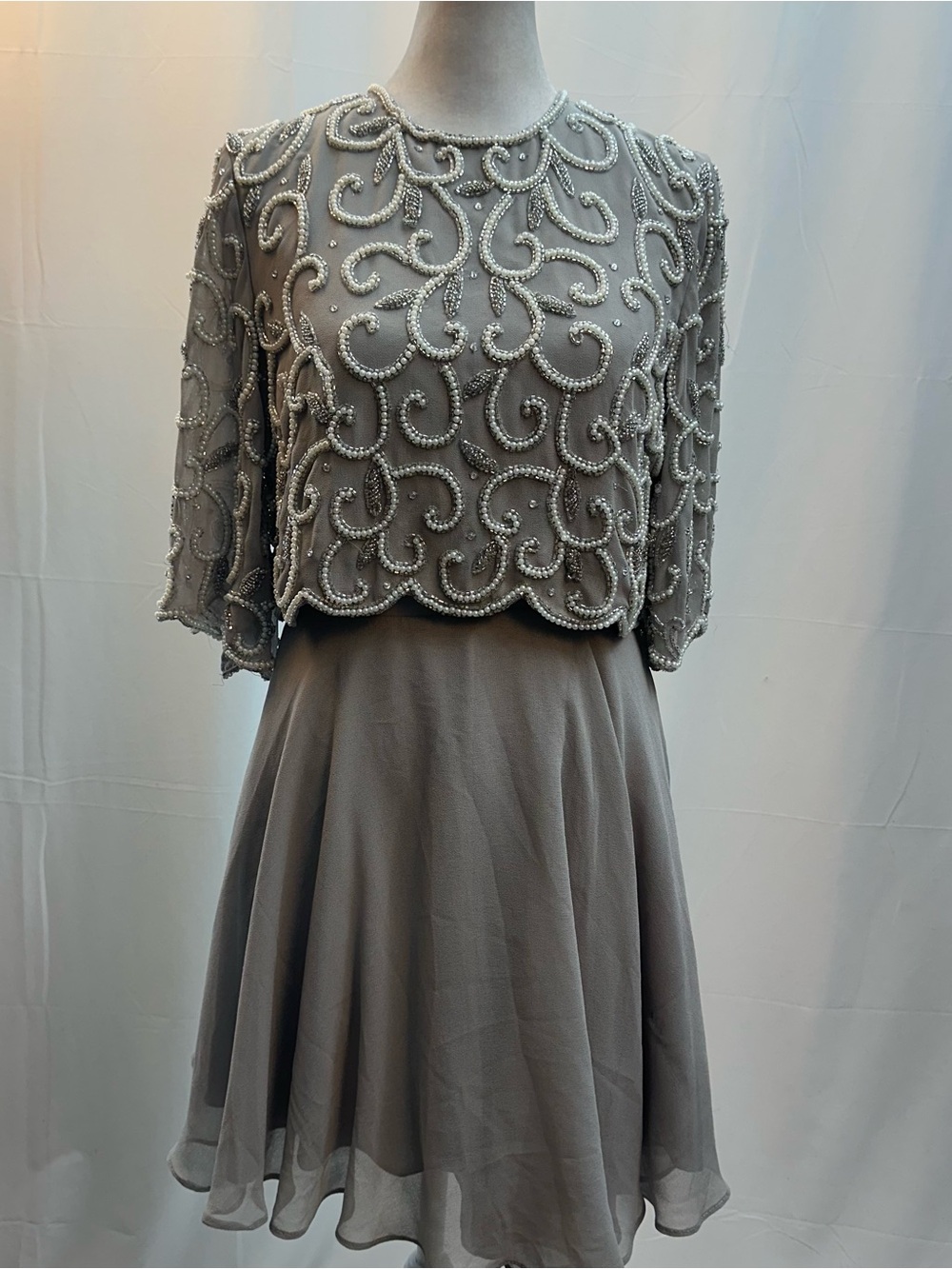 ASOS Grey faux Pearl-bead Embellished Chiffon Cocktail Dress 4